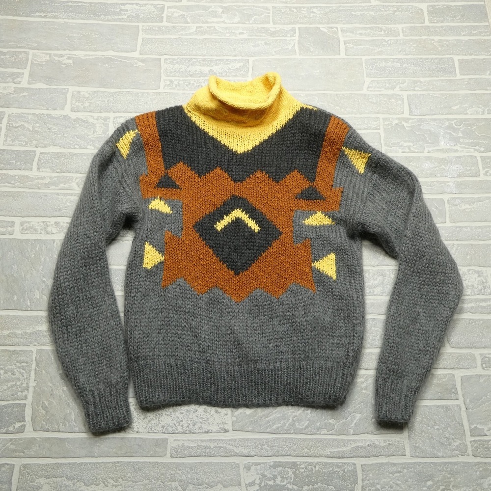 Mark Shale Sweater Womens L Mohair Blend Turtleneck Native Aztec Shoulder Pads